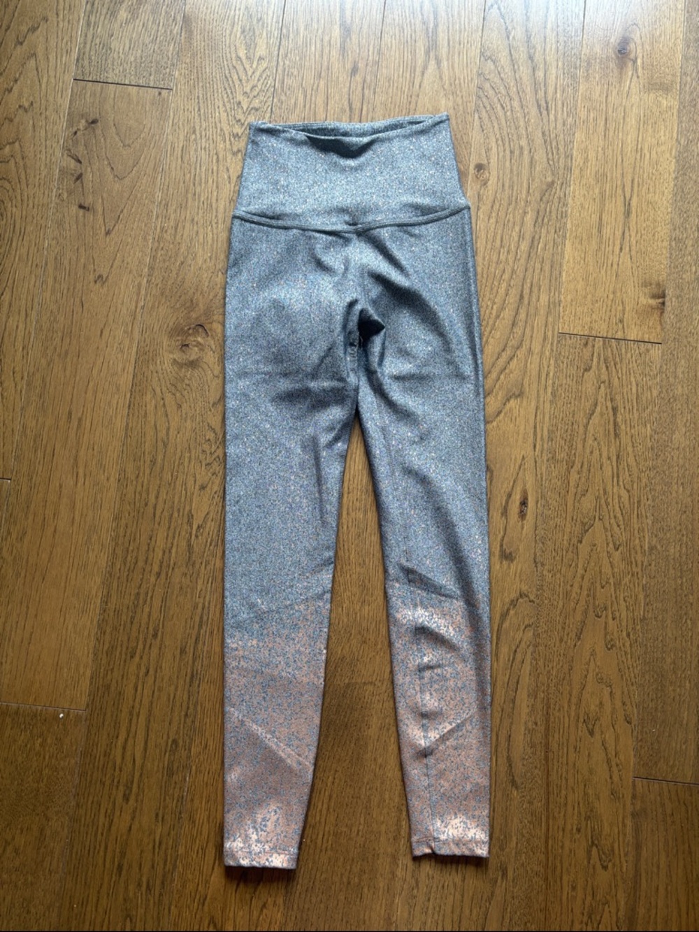 Beyond Yoga Glitter Leggings in Silver with Pink/gold Ombre